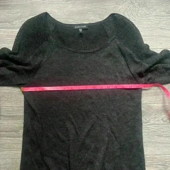 Eileen Fisher Charcoal Gray Metallic Mesh Merino Wool Tunic Sweater Size XS - Picture 8 of 8